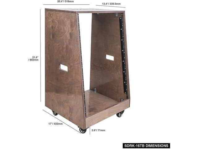 Sound Town DIY Slanted 16U Studio Rack Plywood Weathered Gray Rubber Feet Casters (SDRK-16TB) - image 5