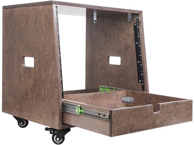 Sound Town 8U DIY Slanted Studio Rack with 8U Rack Space, Extra 2U Drawer, Plywood, Rubber Feet, Casters, Weathered Gray (SDRK-8TBD2)