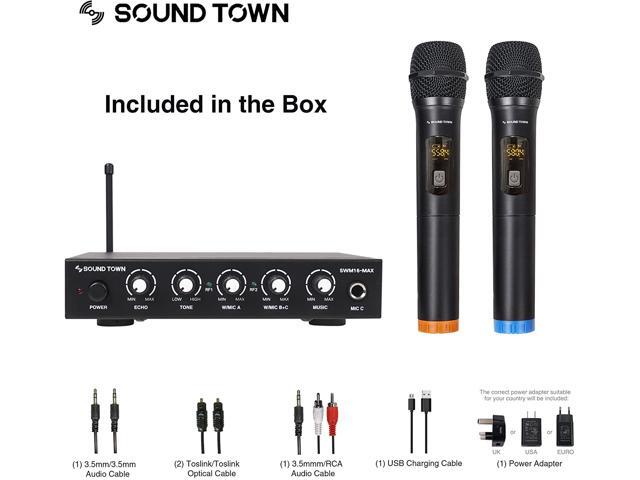 Sound Town Wireless Microphone Karaoke Mixer System with HD Audio Return Channel, Optical (Toslink), AUX, Supports Smart TV, Media Box, PC,...