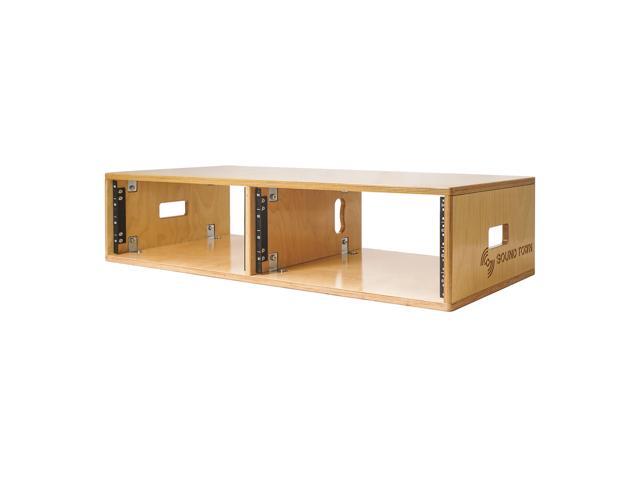 Sound Town DIY 2 x 4U Studio Rack, Plywood, Golden Oak For Recording Room, Home Studio (SDRK-D4)
