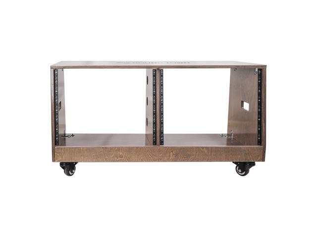 Sound Town DIY 2 x 8U Slanted Studio Rack with Baltic Birch Plywood, Casters, Weathered Gray for Recording Room, Home Studio (SDRK-D8TB)