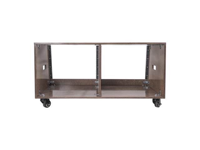 Sound Town DIY 2 x 8U Slanted Studio Rack with Baltic Birch Plywood, Casters, Weathered Gray for Recording Room, Home Studio (SDRK-D8TB)