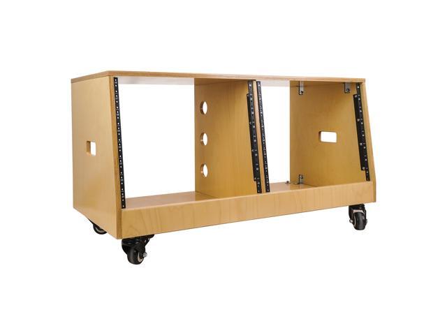 Sound Town DIY 2 x 8U Slanted Studio Rack with Baltic Birch Plywood, Casters, Golden Oak for Recording Room, Home Studio (SDRK-D8T)