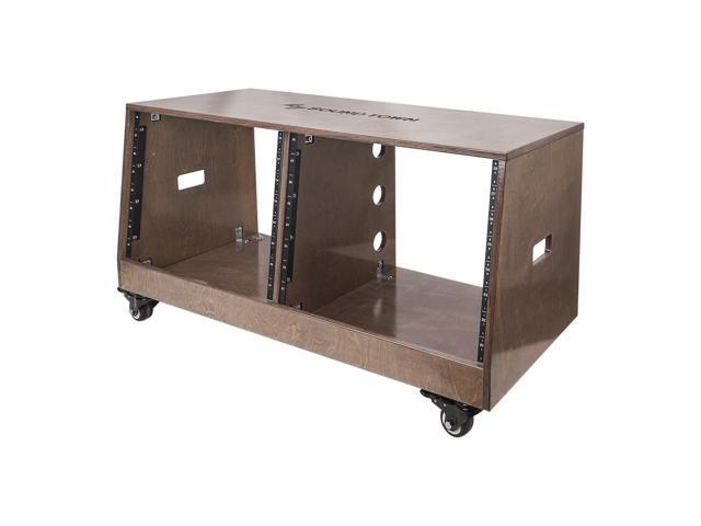 Sound Town DIY 2 x 8U Slanted Studio Rack with Baltic Birch Plywood, Casters, Weathered Gray for Recording Room, Home Studio (SDRK-D8TB)