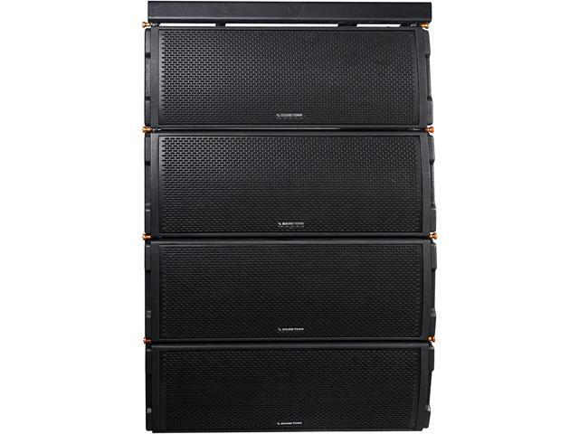 Sound Town ZETHUS Series Water-Resistant Line Array Speaker System with Four 2 x 10 Line Array Speakers and One Flying Frame, Black (ZETHUS-IP210X4)