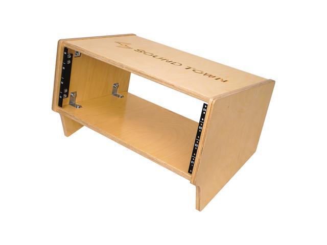 Sound Town DIY 4U Angled Desktop Turret Studio Rack with Baltic Birch Plywood, Golden Oak, Assembly Required (SDRK-Y4SL)