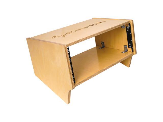 Sound Town DIY 4U Angled Desktop Turret Studio Rack with Baltic Birch Plywood, Golden Oak, Assembly Required (SDRK-Y4SL)