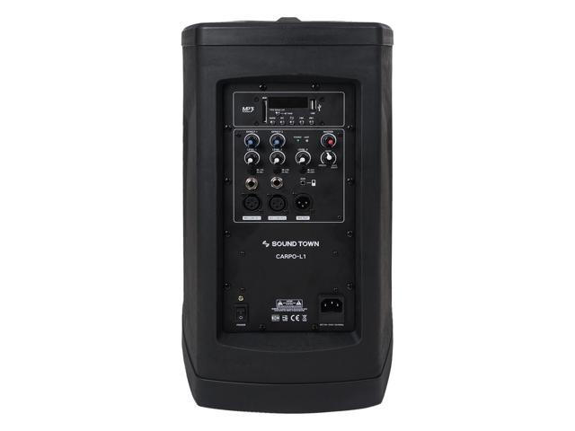 Sound Town Portable PA/DJ System w/ 8' Powered Subwoofer, One 4 x 2.5 Column Speaker and Two UHF Wireless Microphones (CARPO-L1SWM01)