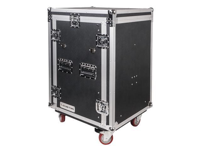 Sound Town 16U PA/DJ Rack/Road Case with 11U Slant Mixer Top, 20'' Rackable Depth, DJ Work Table and Casters, 16-Space Size, Pro Tour Grade...