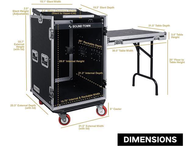 Sound Town PA DJ Combo with 16U Rack/Road ATA Case w/Slant Mixer Top, DJ Work Table, One 10 Outlet AC Power Conditioner/Sequencer (STMR-16TPS10)
