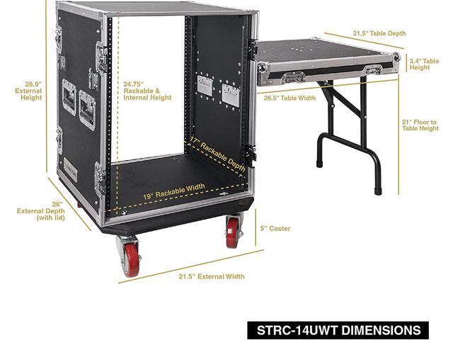 Sound Town PA DJ Combo with 14U Rack/Road ATA Case w/DJ Work Table, One 10 Outlet AC Power Conditioner/Sequencer (STRC-14TPSA28)