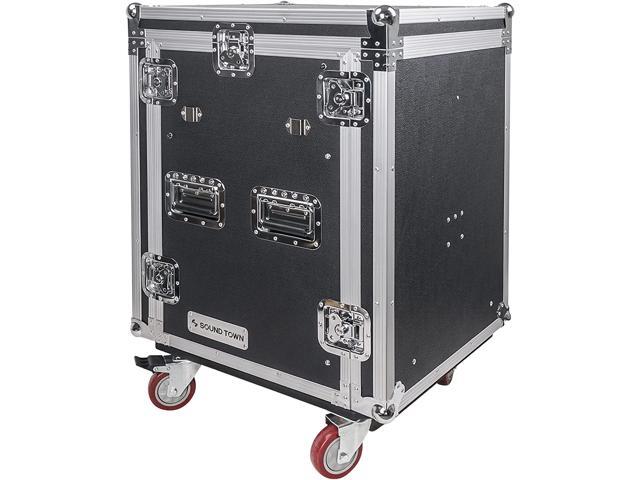 Sound Town PA DJ Combo with 14U Rack/Road ATA Case w/Slant Mixer Top, 2 DJ Tables and Casters, One 10 Outlet AC Power Conditioner/Sequencer...