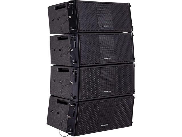 Sound Town ZETHUS Four Dual 8-inch Line Array Speaker System with Titanium Compression Driver, Full Range/Bi-amp Switchable, Black...