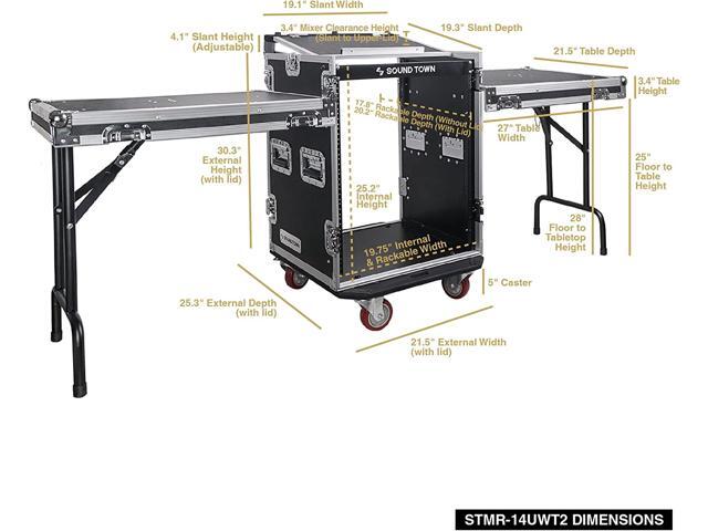 Sound Town PA DJ Combo with 14U Rack/Road ATA Case w/Slant Mixer Top, 2 DJ Tables and Casters, One 10 Outlet AC Power Conditioner/Sequencer...