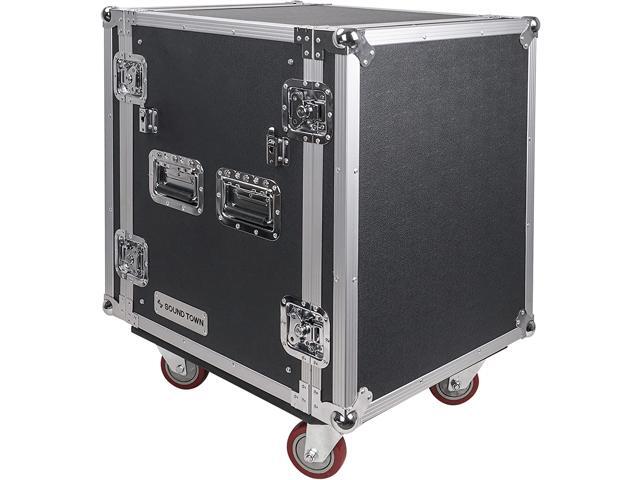 Sound Town PA DJ Combo with 14U Rack/Road ATA Case w/DJ Work Table, One 10 Outlet AC Power Conditioner/Sequencer (STRC-14TPSA28)