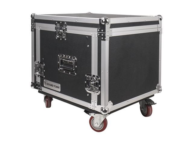 Sound Town Enhanced Thickness 1/2" (12mm) Plywood 8U Audio Rack/Road ATA Case with 11U Slant Mixer Top, 20'' Rackable Depth, Casters, 8 Space Size,...