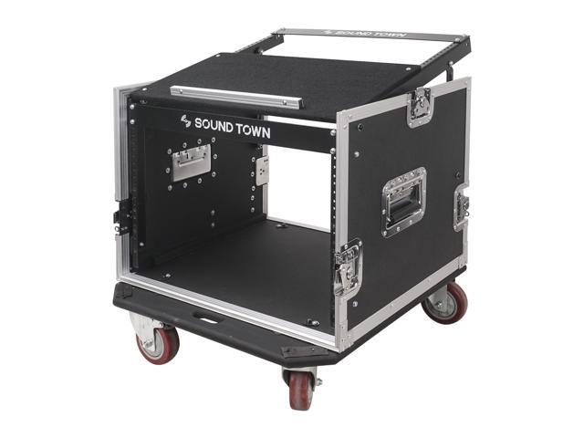 Sound Town Enhanced Thickness 1/2" (12mm) Plywood 8U Audio Rack/Road ATA Case with 11U Slant Mixer Top, 20'' Rackable Depth, Casters, 8 Space Size,...