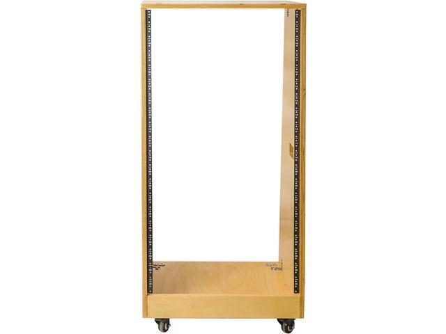 Sound Town DIY Slanted 20U Studio Rack, Plywood, Golden Oak, with Rubber Feet, Casters (SDRK-20T)