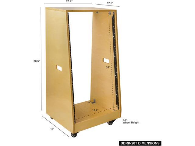 Sound Town DIY Slanted 20U Studio Rack, Plywood, Golden Oak, with Rubber Feet, Casters (SDRK-20T)