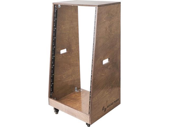Sound Town DIY Slanted 20U Studio Rack, Plywood, Weathered Gray, with Rubber Feet, Casters (SDRK-20TB)