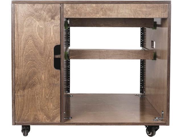Sound Town DIY 11U Plywood Studio Rack with Slide-Out Trays, Cabinet, Casters, Weathered Gray, for Recording Room, Home Studio (SDRK-CR11B)