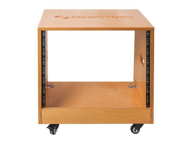 Sound Town DIY Slanted 8U Studio Rack Plywood Golden Oak Rubber Feet Casters (SDRK-8T) - image 3