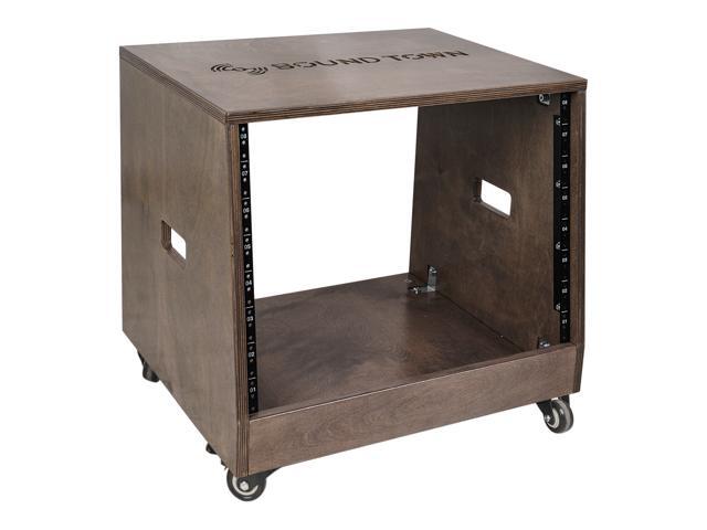 Sound Town DIY Slanted 8U Studio Rack with Plywood, Weathered Gray, Rubber Feet, Casters (SDRK-8TB)