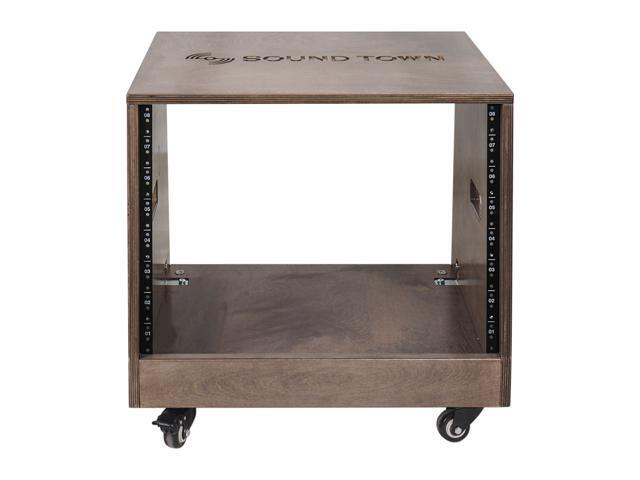 Sound Town DIY Slanted 8U Studio Rack with Plywood, Weathered Gray, Rubber Feet, Casters (SDRK-8TB)