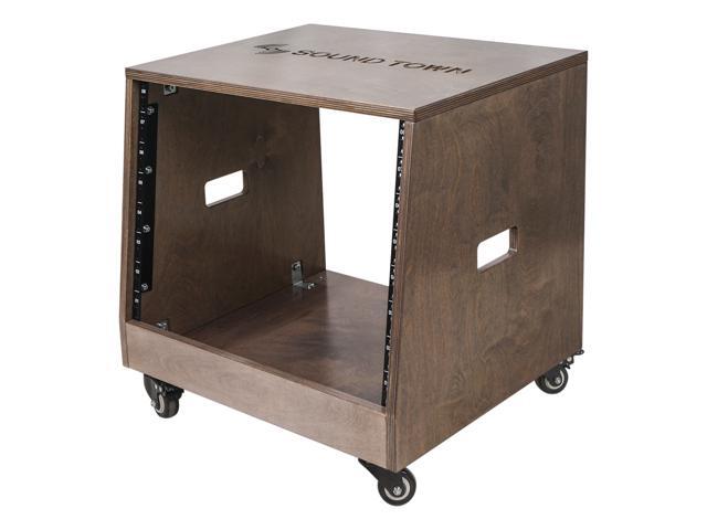 Sound Town DIY Slanted 8U Studio Rack with Plywood, Weathered Gray, Rubber Feet, Casters (SDRK-8TB)