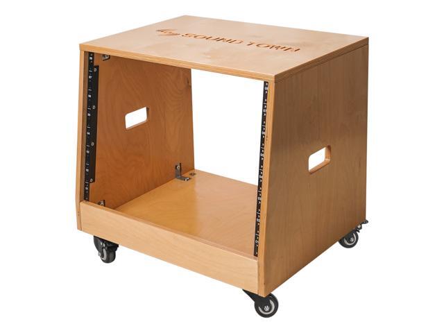 Sound Town DIY Slanted 8U Studio Rack Plywood Golden Oak Rubber Feet Casters (SDRK-8T) - image 4