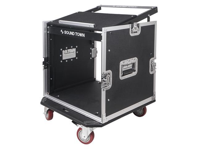 Sound Town 10-Space PA/DJ Pro Audio Rack/Road ATA Server Case with Slant Mixer Top (STMR-10UW)