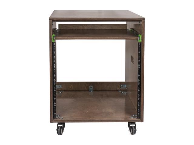 Sound Town 10U Plywood Studio Rack Desk with Slide-Out Tray, Rubber Feet, Casters, for Recording, Podcasts, Broadcasts, Streaming, Weathered Gray...