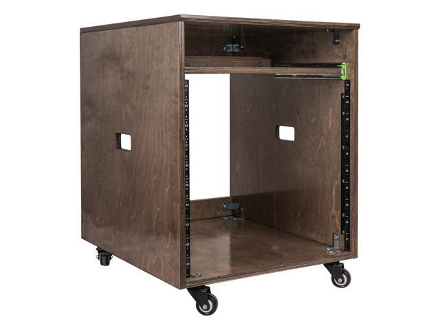 Sound Town 10U Plywood Studio Rack Desk with Slide-Out Tray, Rubber Feet, Casters, for Recording, Podcasts, Broadcasts, Streaming, Weathered Gray...