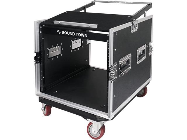 Sound Town 10U PA DJ Pro Audio ATA Rack/Road Case with 14U Slant Mixer Top, 25'' Rackable Depth and Casters-with 1/2' (12mm) Plywood-Pro Tour Grade...