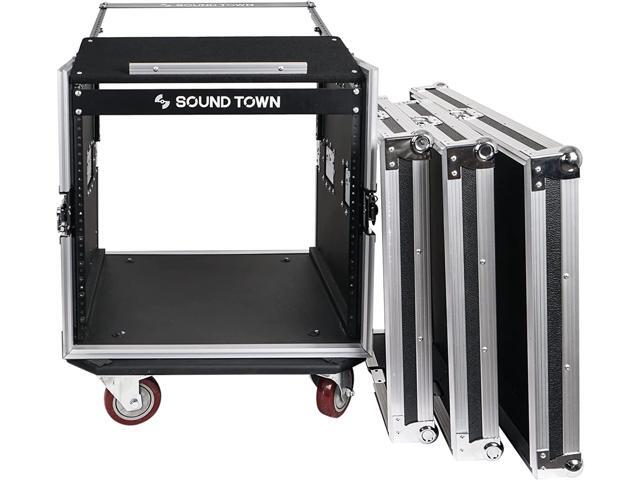 Sound Town 10U PA DJ Pro Audio ATA Rack/Road Case with 14U Slant Mixer Top, 25'' Rackable Depth and Casters-with 1/2' (12mm) Plywood-Pro Tour Grade...