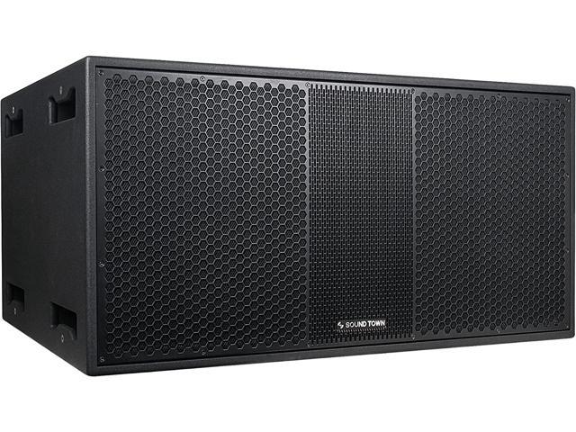 Sound Town ZETHUS Series Line Array Speaker System with One Dual 18-inch Subwoofer, Four Compact Dual 10-inch PA Speakers, One Stack Adapter, Black...