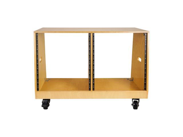 Sound Town DIY 2 x 12U Slanted Studio Rack with Baltic Birch Plywood, Casters, Golden Oak for Recording Room, Home Studio (SDRK-D12T)