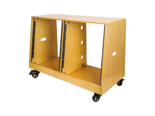 Sound Town DIY 2 x 12U Slanted Studio Rack with Baltic Birch Plywood, Casters, Golden Oak for Recording Room, Home Studio (SDRK-D12T)