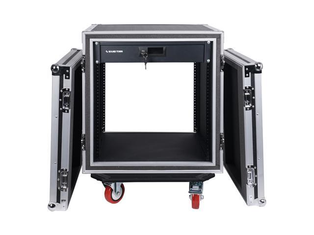 Sound Town Shock Mount 12U ATA Rack Case with 2U Drawer, 21 Rackable Depth, Casters - Pro Tour Grade (STRC-SP12D2)