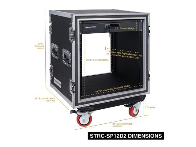 Sound Town Shock Mount 12U ATA Rack Case with 2U Drawer, 21 Rackable Depth, Casters - Pro Tour Grade (STRC-SP12D2)
