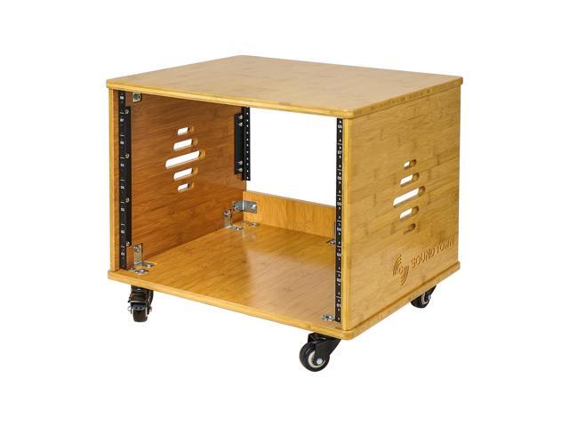 Sound Town DIY 8U Solid Bamboo Studio Rack - 16' Depth, Ventilation, with Rubber Feet, Casters and Front/Back Rails (STBR-8UW)
