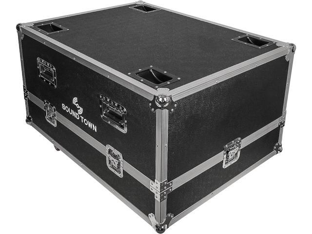 Sound Town ZETHUS Pair of Dual 10-inch Powered Line Array Speaker System with Flight Case, Black (Z210BPWX2-IFC)