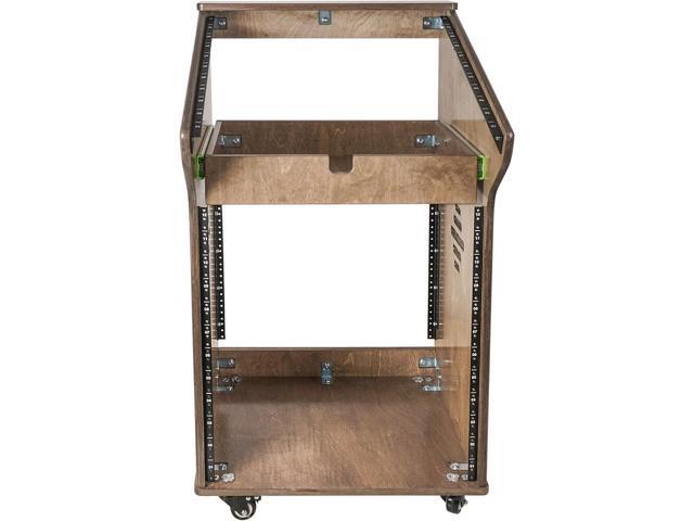 Sound Town DIY Studio Rack with 11U Slant Mixer Top, 12U Front, 2U Drawer, Rubber Feet, Casters, Baltic Plywood, Weathered Grey (SDRK-M11X12B)