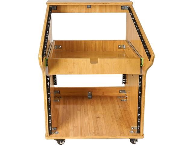 Sound Town DIY Solid Carbonized Bamboo Studio Rack with 11U Slant Mixer Top, 8U Front, 2U Drawer, Rubber Feet, Casters, for Recording Room, PA/DJ...