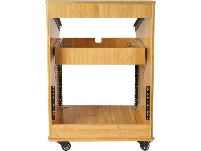 Sound Town DIY Solid Carbonized Bamboo Studio Rack with 11U Slant Mixer Top, 8U Front, 2U Drawer, Rubber Feet, Casters, for Recording Room, PA/DJ...