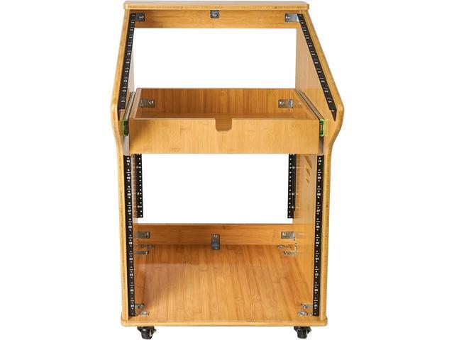 Sound Town DIY Solid Carbonized Bamboo Studio Rack with 11U Slant Mixer Top, 10U Front, 2U Drawer, Rubber Feet, Casters, for Recording Room, PA/DJ...