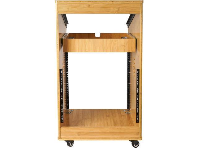 Sound Town DIY Solid Carbonized Bamboo Studio Rack with 11U Slant Mixer Top, 12U Front, 2U Drawer, Rubber Feet, Casters, for Recording Room, PA/DJ...