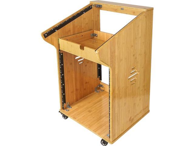 Sound Town DIY Solid Carbonized Bamboo Studio Rack with 11U Slant Mixer Top, 12U Front, 2U Drawer, Rubber Feet, Casters, for Recording Room, PA/DJ...