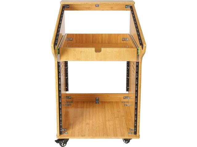 Sound Town DIY Solid Carbonized Bamboo Studio Rack with 11U Slant Mixer Top, 12U Front, 2U Drawer, Rubber Feet, Casters, for Recording Room, PA/DJ...