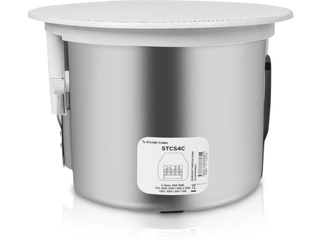 Sound Town Pair of 6.5' Coaxial in-Ceiling Speakers with Metal Backcan and Tile Rails, 70V/100V/8-Ohm Switchable, Magnetic Grill, White (STCS6C-PAIR)